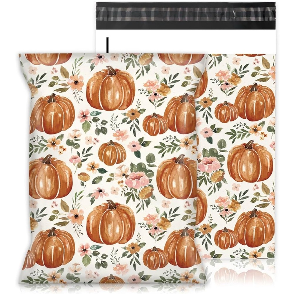 10x13 Fall Pumpkin Floral Decorative Polymailers